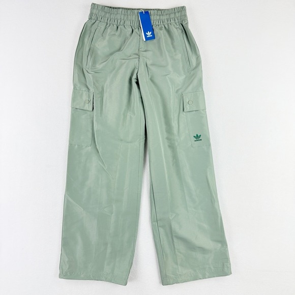 adidas Essentials Wide Leg Cargo Pants Size M Womens Woven Silver/Green JD1531 - Picture 2 of 9